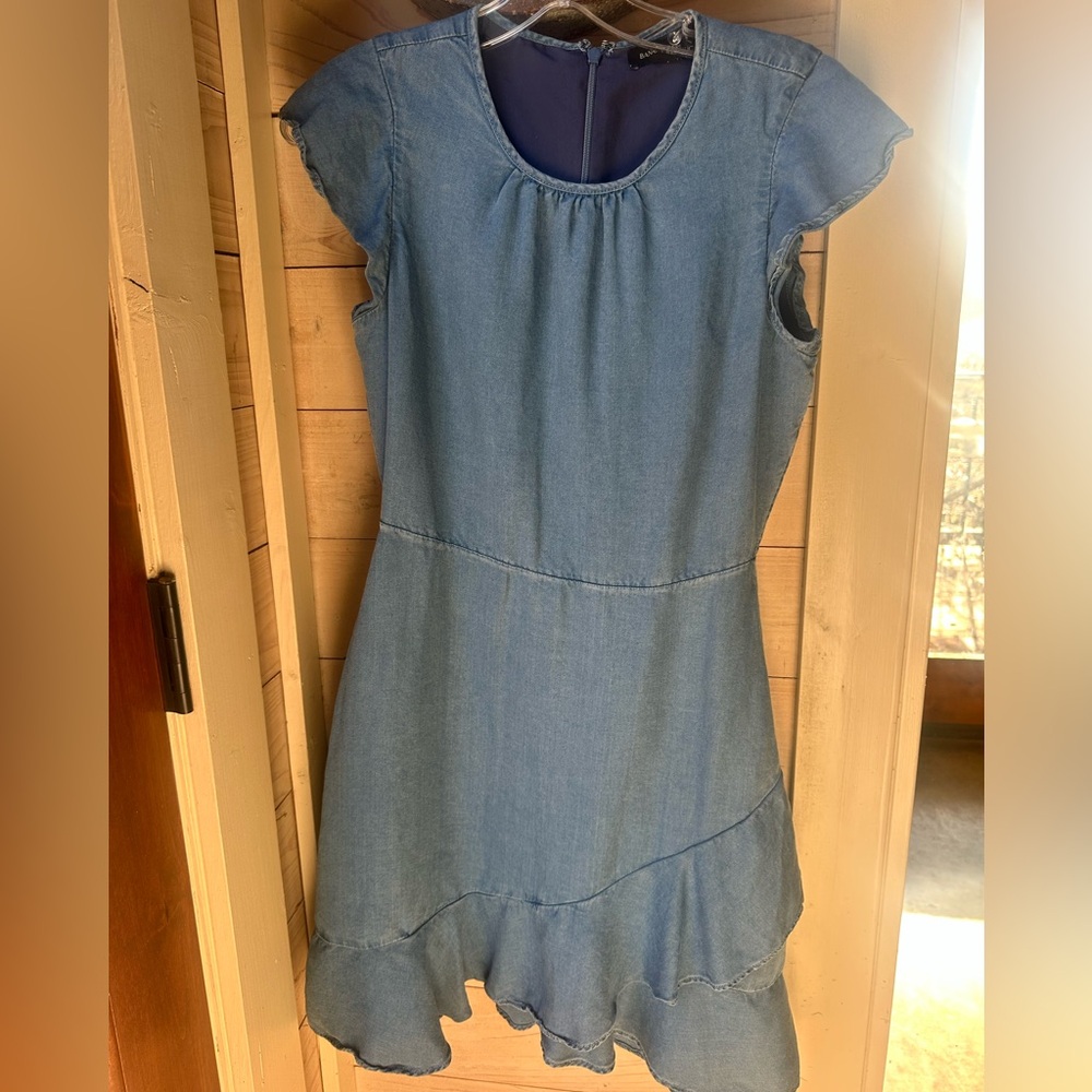 Banana Republic Denim Chambray Short Dress, size 2, Ruffled Hem, Lined
